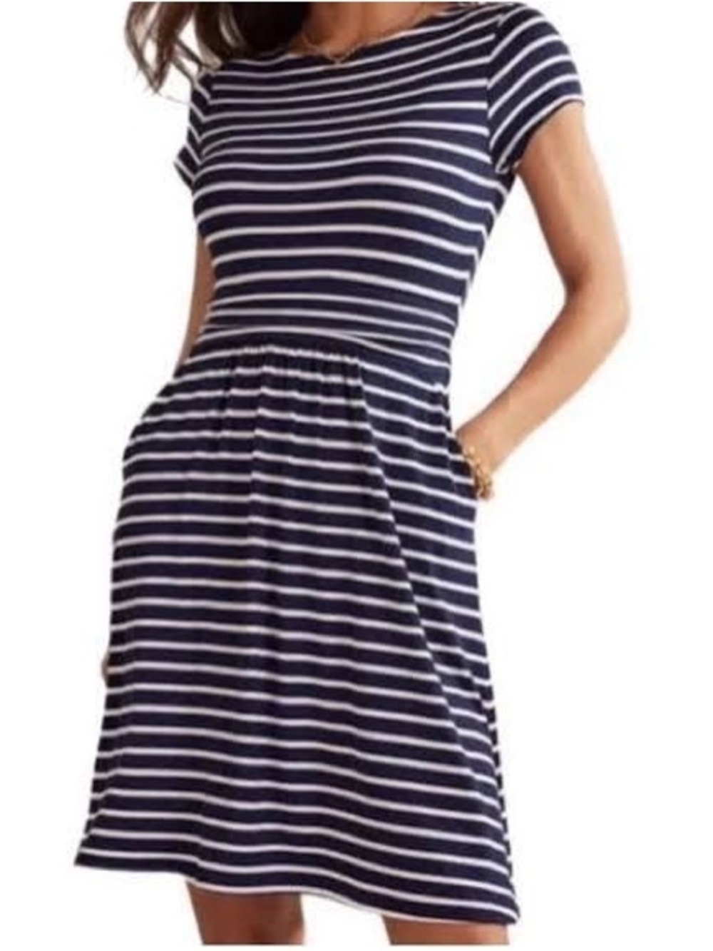 Boden Navy and White Striped Short Sleeve Mini Dress